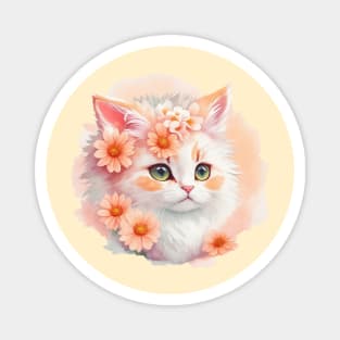 Enchanting Feline Fantasy: Ragamuffin and Floral Delight Magnet